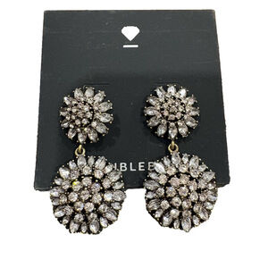 BaubleBar Crystal Floral Drop Earrings Silver Tone NWOT Statement Glam